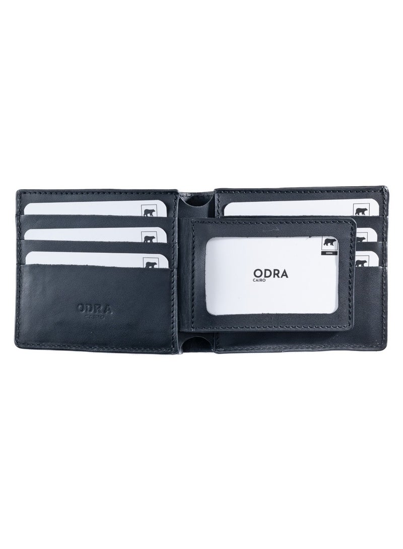 Odra Leather Odra StitchMaster Real Leather Wallet for Men – Precision Bifold Design – Black (NO990) - Image 1